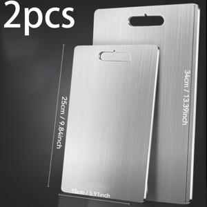 TEMU 2개 세트 고급 티타늄 등급 스테인리스 스틸 과일 및 고기 도마 - 식품 등급 주방용품, 가정 및 캠핑용, 휴대성과 내구성, 쉬운 세척, 음식 준비 표면, 세련된 메탈릭 디자인, 녹 방지, 현대 주방용품,스타일리시한 식품 준비,고품질 소재,전문 셰프