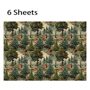 TEMU 6장 빈티지 크리스마스 소나무 & 빨간색 베리 눈이 내린 숲 선물 상자 포장지 - 50cm x 70cm, 소나무 열매 & 눈꽃 전체 디자인