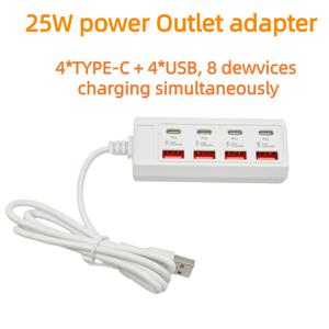 TEMU 1개 25W USB 충전기, 8포트 고속 충전 어댑터, 4 Type-C + 4 USB 멀티포트 충전기, USB 변환기 소켓 확장 독, 휴대용 충전 , 전원 어댑터