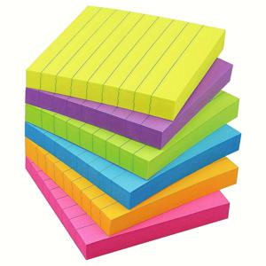 TEMU 7.6*7.6cm 스티커 메모 - 줄이 있는 6개 자체 접착 메모 패드, 각 30매, 밝고 파스텔 색상, 사무실, 가정 및 학교용 대형 자체 접착 메모 패드, 공부용품, 편지지, 투명 포스트잇, 포스트잇 인덱스, 메모지 스티커, 포스트잇 세트