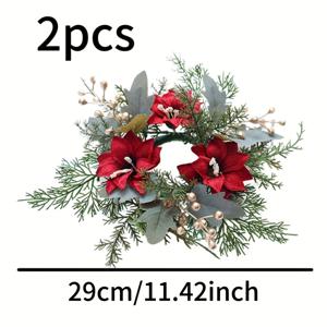 TEMU 2개/1개 우아한 크리스마스 양초 링 가랜드, 빨간색 불꽃 & 금색 포인트 - 내구성이 뛰어난 폴리에스터 실내/외 겨울 장식, 벽난로, 테이블, 창문용, 크리스마스, 새해, 결혼식, 생일 & 휴일 축하에 적합