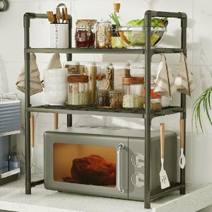 TEMU 프란다스 전자레인지 다용도선반 1단2단 전자레인지 전용 선반 – 다목적 수납 주방 공간을 효율적으로 활용하는다기능 선반 튼튼한 금속/플라스틱 공간 절약형 카운터탑 정리대 상단 선반 & 하단 후크 포함 주방 수납용 쉬운 조립, 내구성 강화 디자인, 설치 불필요, 소형 주방에 이상적|전자레인지