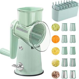 TEMU 핸들이 있는 회전 치즈 그레이터 및 채소 슬라이서 - 다용도 주방 가전제품, 수동 작동, 5개의 스테인레스 스틸 블레이드, 치즈, 채소, 채소 슬라이서 | 회전 치즈 그레이터 | 수동 식품 다지기, 주방용 치즈 그레이터|야채다지기