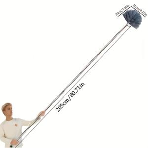 TEMU 천장 청소용 이동식 손잡이 브러시, 고급스러운 거실/욕실 화장실을 위한 스테인리스강 수축봉과 레진 헤드 먼지떨이 - 전기 필요없음, 욕실 클리너, 가벼운 디자인, 튼튼한 구조, 내식성 재질, 수동형 클리너, 홈 클리닝, 프로페셔널 클리닝