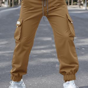 TEMU 남성용 플러스 사이즈 그레이 카고 팬츠 - 스트리트웨어 스타일, 스트레치되지 않은 면, 포켓이 있는 정규 핏, 올 시즌 편안함, 플러스 사이즈 캐주얼 팬츠, 플러스 사이즈