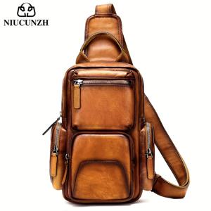 TEMU NIUCUNZH 빈티지 정품 가죽 슬링백 - 수제 크로스바디 & 숄더 백팩 남성용, 브라운 가죽 다용도 지퍼 수납, 조절 가능한 스트랩, 하이킹, 여행 및 일상 출퇴근에 완벽, 여행용 백팩|슬링백