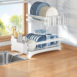 TEMU 1세트 블랙 더블 레이어 분리형 간단한 주방 배수대 그릇 랙 보관 랙, 가정용, 물 안내자, 그릇 및 젓가락 홀더, 칼 및 포크 홀더, 물컵 및 저녁 접시 포함