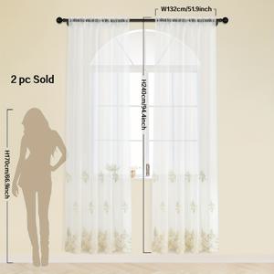 TEMU 2개 세트 프렌치 스타일 화이트 로맨틱 에스테틱 자수 시스루 커튼, 빛 조절 가능하지만 투명하지 않음, 거실 및 침실 창문과 문 장식용, 창문 장식,우아한 시스루 커튼,섬세한 패턴,경량 소재,스타일리시한 창문 커버링,자수 드레이프,아파트 스타일링,로맨틱 테마 애호가들