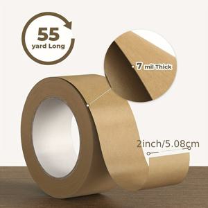 TEMU 1롤 내구성이 뛰어난 중량지 종이 테이프, 2인치 폭의 갈색 포장 테이프, 길이 55야드, 쓰기 가능한 비코팅 표면으로 라벨링, 상자 봉인, 마스킹 및 포장에 사용되며, 쉽게 찢어집니다.