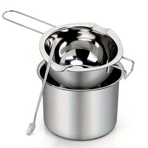 TEMU 스테인리스 스틸 더블 보일러 포트 3세트, 긴 손잡이와 소이 왁스 및 캔들 만들기용 용해 냄비, 외부 포트 및 교반 숟가락 포함