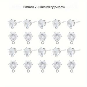 TEMU 50개 6mm 유리 인레이 스터드 귀걸이, 링이 있는 귀걸이 포스트, DIY 귀걸이 주얼리 만들기에 적합