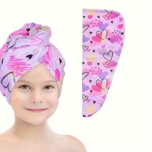 TEMU 아동용 빠른 건조 마이크로파이버 헤어 타월 랩 - 젖은 머리용 부드럽고 흡수성이 뛰어난 만화 동물 및 꽃 디자인, 부드러운 살롱 및 가정용, 기계 세탁 가능, 젖은 머리용 헤어 타월, 재미있는 아동용 액세서리, 흡수성이 뛰어난 원단