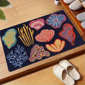 TEMU 산호와 조개 디자인 미끄럼 방지 러그 – 기계 세척 가능, 편안한 플란넬, 두꺼운 쿠션 바스 매트, 미끄럼 방지 뒷면, 욕실, 세탁실, 주방 장식에 완벽 ( x 19.6 인치, 폴리에스터)