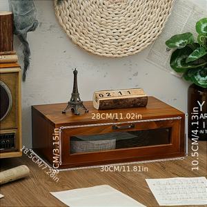 TEMU 빈티지 데스크 정리함 - 듀얼 서랍형 컴퓨터 모니터 스탠드, 수납 박스 - 천연 목재 제작 - 홈오피스 장식용 - iMac, PC, 노트북 호환 가능 - 공간 절약형 작업대 솔루션