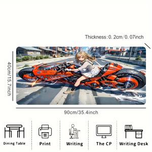 TEMU 대형 애니메이션 걸 라이더 마우스 패드 - 미끄럼 방지 고무 베이스의 생동감 넘치는 레이싱 테마 데스크 매트, 게이밍, 오피스 또는 학교 장식용 - 청소년, , 남자친구 또는 애니메이션 팬을 위한 완벽한 선물, 캐릭터 디자인 | 무봉제 데스크 패드, 애니메이션 마우스 패드