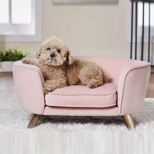 TEMU 아늑한 연분홍색 벨벳 펫 소파 침대 - 개와 고양이를 위한 플러시 스너글 네스트, 사계절용 편안함, 탈착 가능한 폴리에스터 커버, 현대적인 디자인의 목재 다리, 소형에서 중형 견종에 적합, 아늑한 애완동물 가구 | 스타일리시한 애완동물 침대 | 플러시 애완동물 침대