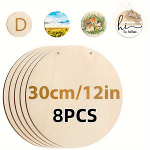 TEMU 12인치(30CM) 직경 원형 나무 조각 2mm 두께 고품질 나무 판 DIY 미완성 나무 공예 통나무 색상 장식 빈 문패 걸이