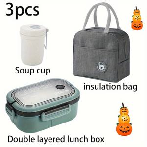 TEMU 3개 세트 보온 도시락 가방, 대용량 접이식 토트백 - 학교, 교실, 대학, 사무실, 캠핑, 피크닉용, 백투스쿨 도시락 가방, 벤토백, 도시락 상자