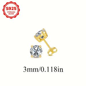 TEMU 1쌍의 고급 금색 노란색 여성용 스타디어링 925 스테링 실버 0.1-0.8ct/쌍 하이퍼센서가 낮은 반짝이는 흰색 원형 3/4/5/6MM 자이콘 4개 발톱 귀걸이 여성용 일상 착용 파티 액세서리 미디엄 조화 선물