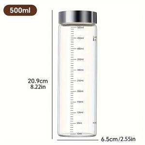 TEMU 고강도 붕규산 유리 음료수 병, 스테인리스 스틸 뚜껑, 누수 방지, 재사용 가능, 재활용 가능한 유리 제품, 눈금 측정, 과일 음료, 차, 우유, 뜨거운 음료 및 차가운 음료, 다목적, 기계 세척 가능, 여행 및 주방 사용에 휴대 가능|텀블러