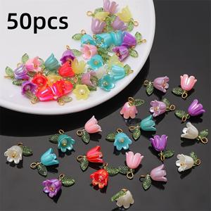 TEMU 20/50개 다색 라일리 오브 더 밸리 꽃 참 - DIY 주얼리, 팔찌, 열쇠고리 및 목걸이용 아크릴 펜던트