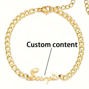TEMU 맞춤형 이름/숫자/텍스트 18K 금도금 스테인리스 스틸 쿠바 링크 여성용 팔찌 - 1~여러 글자/숫자 맞춤 커팅, 캐주얼 의상 또는 선물, 생일, 특별한 이벤트를 위한 맞춤 주얼리