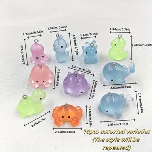 TEMU 2D 플랫, 10개 야광 해양 동물 참 - 주얼리 만들기용 레진 플랫백 펜던트, DIY 공예, 열쇠고리 & 귀걸이 - 문어, 바다거북, 뱀, 토끼 디자인 파스텔 색상, 발광 액세서리, 기발한 디자인, 광택 마감, 내구성 있는 펜던트, 공예 재료, 매끄러운 마감, 공예 애호가용