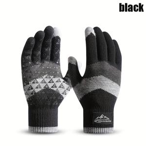 TEMU REXCHI 남성 니트 터치스크린 따뜻한 장갑, 대비되는 줄무늬, 방풍 두껍게 벨벳 안감, 야외 스포츠 운전 자전거 장갑, 손세척만, 추수감사절 크리스마스 선물