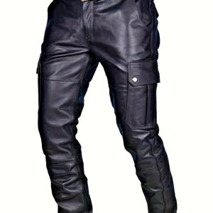 TEMU 남성용 스타일리시 블랙 카고 팬츠, 대형 포켓, 벨트 없는 디자인, 캐주얼 착용용 편안한 핏, 봄/가을 컬렉션