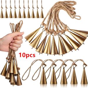 TEMU 휴일 장식용 10개 빈티지 황동 종과 매달린 로프 - 부활절, 추수감사절, 새해, 발렌타인데이에 완벽한 골든 메탈 소 종