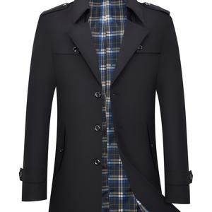 TEMU 봄/가을 우아한 경량 트렌치 코트, 솔리드 컬러 클래식 체크 롱 남성 아우터웨어 탑 새로운 패션 캐주얼