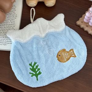 TEMU 물고기 탱크 손수건, 만화 귀여운 산호 벨벳 손수건, 흡수성 털 빠짐 없음, 매달린 정사각형 수건, 손수건|수건