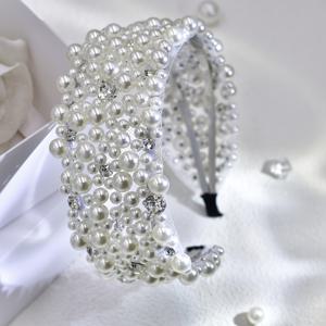 TEMU 1개 우아한 바로크 진주 헤어밴드와 라인스톤 – 결혼식, 파티, 공식 행사용 와이드 화이트 진주 헤어 액세서리, 진주 보석