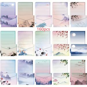 TEMU 160장의 전통 편지용 종이와 봉투 세트, 수채화 용지 100장과 일치하는 봉투 100장을 포함하여, 영감을 주는 인용문, 편지, 사무실 회의 시간, 휴일 그림, 생일 축하말, 서예, 초대장, 감사 메모 등을 쓰기에 적합한 양면 인쇄된 편지용 종이와 봉투, 5.5 x 8.25인치