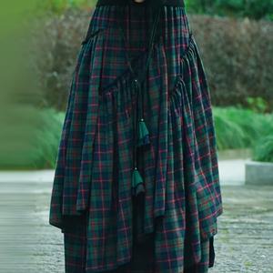 TEMU 2025년 빈시어블 고딕 핸드메이드 프린지 격자 스커트 | 비대칭 러플 하이웨이스트 비치 스커트 | 탄성 허리 다층 비행기 드레스 | 봄 여름 스위트 스타일 여성 선물|여름원피스