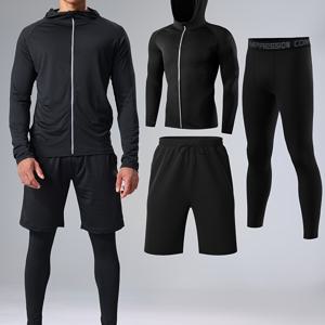 TEMU 3pcs 남성 스포츠 스ーツ, 가벼우며 빠르게 건조되는, 통기성이 좋은 재킷, 반바지, 롱 팬츠가 있는, 달리기, 피트니스, 사이클링, 농구, 야외 활동에 적합합니다.|남자반바지|남성반바지