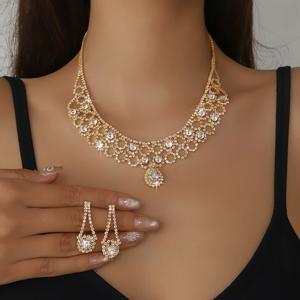 TEMU 신부의 결혼식을 위한 럭셔리하고 우아한 반짝이는 라인스톤 목걸이 귀걸이 세트