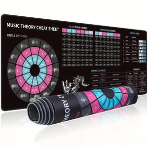 TEMU 1개 EXCOVIP 음악 이론 답안 마우스 패드 - 5단계 5단, 마이너 스케일, 코드, 싱크 & 리듬 차트 - 미끄럼 방지 고무 베이스, 부드러운 패브릭 표면 - 피아노, 기타, 보컬 연습용 대형 31.4x11.8인치 (80x30cm) - S에 적합