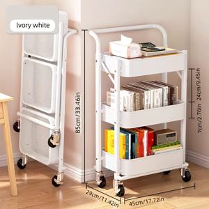 TEMU 휠이 달린 4단 롤링 메탈 스토리지 카트, 주방/사무실/거실용 접이식 랙 - 드릴 필요 없음, 블랙, 다용도 보관 솔루션 | 슬릭한 블랙 마감 | 메쉬 티어 선반, 스토리지 랙