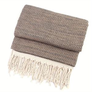 TEMU 1개 COTZRTOV 초대형 & 두꺼운 터키 스로우 블랭킷 - 부드럽고 따뜻하며 포근한 태슬이 달린 베이지 & 브라운 체크무늬 패턴, 소파, 침실, 캠핑, 해변 및 휴가에 완벽함 - 49