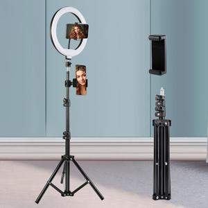 TEMU 삼각대와 듀얼 폰 홀더가 있는 10인치 셀카 링 라이트 키트, 43인치 접이식 금속 삼각대, 3가지 색상 모드 및 12단계 밝기 조절 가능, USB 전원 공급, 메이크업, 사진 촬영, 비디오 녹화용