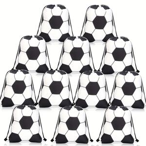 TEMU 12개 축구공 테마 끈백팩 - 내구성 있는 폴리에스터 파티 선물 가방, 검정색과 흰색 축구 패턴, 생일, 크리스마스, 할로윈 선물 및 사탕 가방에 완벽함, 재사용 가능한 파티 가방 | 테마 이벤트 가방 | 안전한 끈 잠금
