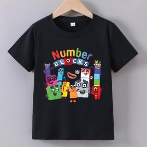 TEMU 남아용 숫자 블록 로고 & 캐릭터 티셔츠 - 1-10번 블록이 있는 교육적 수학 학습 디자인, 캐주얼 반팔 라운드넥 여름 상의, STEM 놀이 및 캐주얼 복장 (공식 인스파이어드)