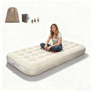 TEMU 충전식 멀티펌프 내장형 에어매트리스, 9.8인치 높이 조절 가능한 인플레이터블 매트리스 + 베개 포함, 자동 팽창/수축 기능, 휴대용 플로킹 탑 에어베드, 노즐, 수리 키트 & 캐리백 포함, 게스트, 홈, 캠핑용