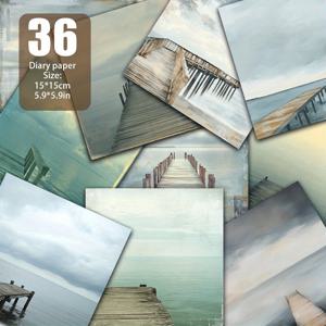 TEMU 스크랩북용 종이, 수제 종이, 조용한 해변 보드워크 패턴 배경 장식 카드용 재료지, 레트로 다이어리 수제 배경 매트 및 쓰레기 일기 인사말 카드 제작 등에 적합 - 사양: 5.9 * 5.9인치 36장