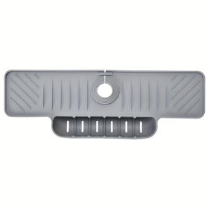 TEMU 1개 실리콘 방수 가드 & 드립 트레이 - 미끄럼방지 카운터탑 건조 매트, 배수 홈이 있는 주방 및 욕실용 멀티 컴파트먼트 싱크 정리대, 스펀지 홀더 & 비누 배수 매트, 디자인, 청소 용이, 욕실 액세서리|싱크대수전