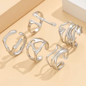 TEMU 트렌디한 불규칙 텍스처 여성용 오픈 링 5개 세트, 미러 하이글로스 스테인리스 스틸 도금, 골드 & 실버 옵션, 독특한 디자인 저자극 패션 링 액세서리, 특별한 날을 위한 반지, 링,스타일리시 링,내구성 있는 도금,저자극성 반지,스택 가능한 링, 링,패션 애호가|반지