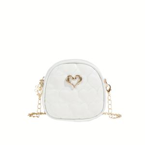 TEMU 여아용 귀여운 하트 퀼팅 크로스바디 가방, 작은 숄더 가방, 지퍼 잠금, 접이식 디자인, 폴리에스터 안감, 일상 출퇴근 액세서리, 작은 크로스바디 가방