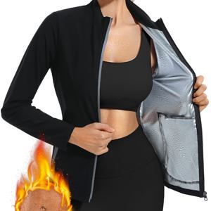 TEMU 2024 여성용 반사 코팅 바디 쉐이핑 사우나 슈트 - 컬러 블록 지퍼 긴팔 운동 상의 | 가벼운 통기성 체육관 트레이닝 재킷 | 전문 스팀 땀 셔츠 | 포켓 디자인 포함 | 수분 흡수 빠른 건조 원단|헬스복