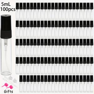 TEMU 100개 블랙 캡이 있는 투명 스프레이 병 - 향수, 에센셜 오일, DIY 공예용 유리 재충전 용기 - 펜들, 드리퍼, 재충전 액세서리 포함, DIY 공예 용품|투명 디자인|강력한 유리, 헤어용 스프레이 병|오일스프레이